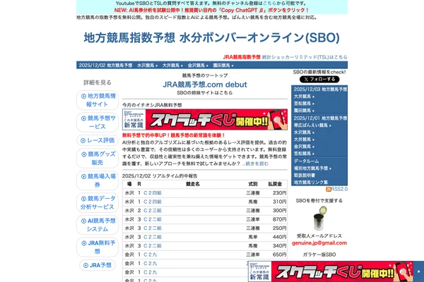 地方競馬指数予想 水分ボンバーオンライン(SBO)